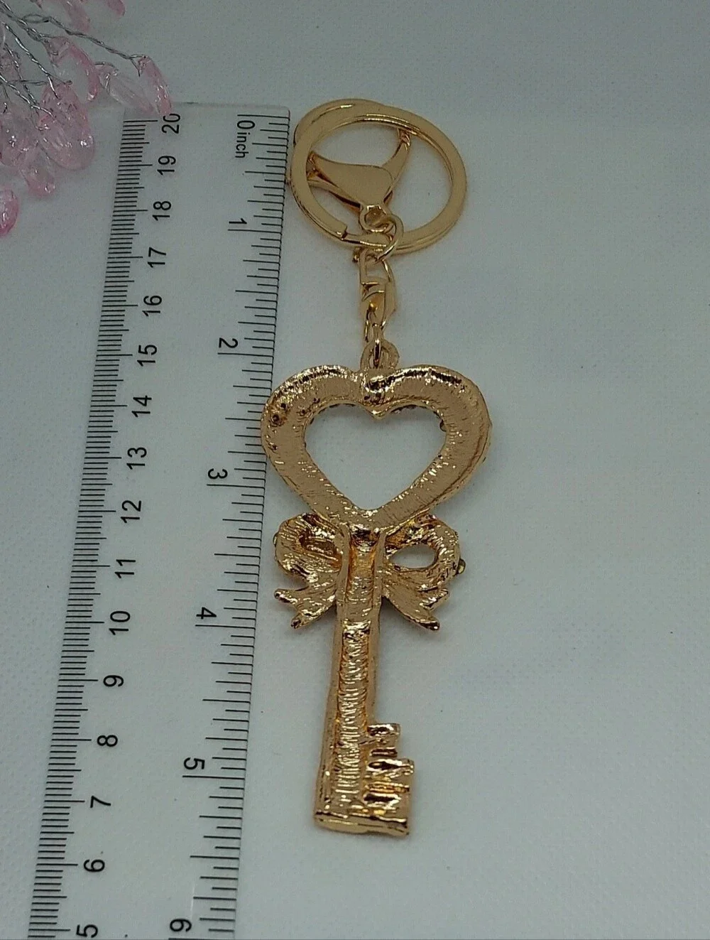 Keychain Reinstone Heart & Key NWT